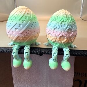 Two Colorful Pastel articulated Easter Eggs Decor NEW